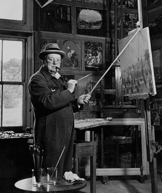 Churchill the Painter; in his studio at Chartwell House.